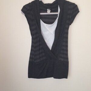 Taboo Faux 2 Piece Juniors Grey Strip White Top M